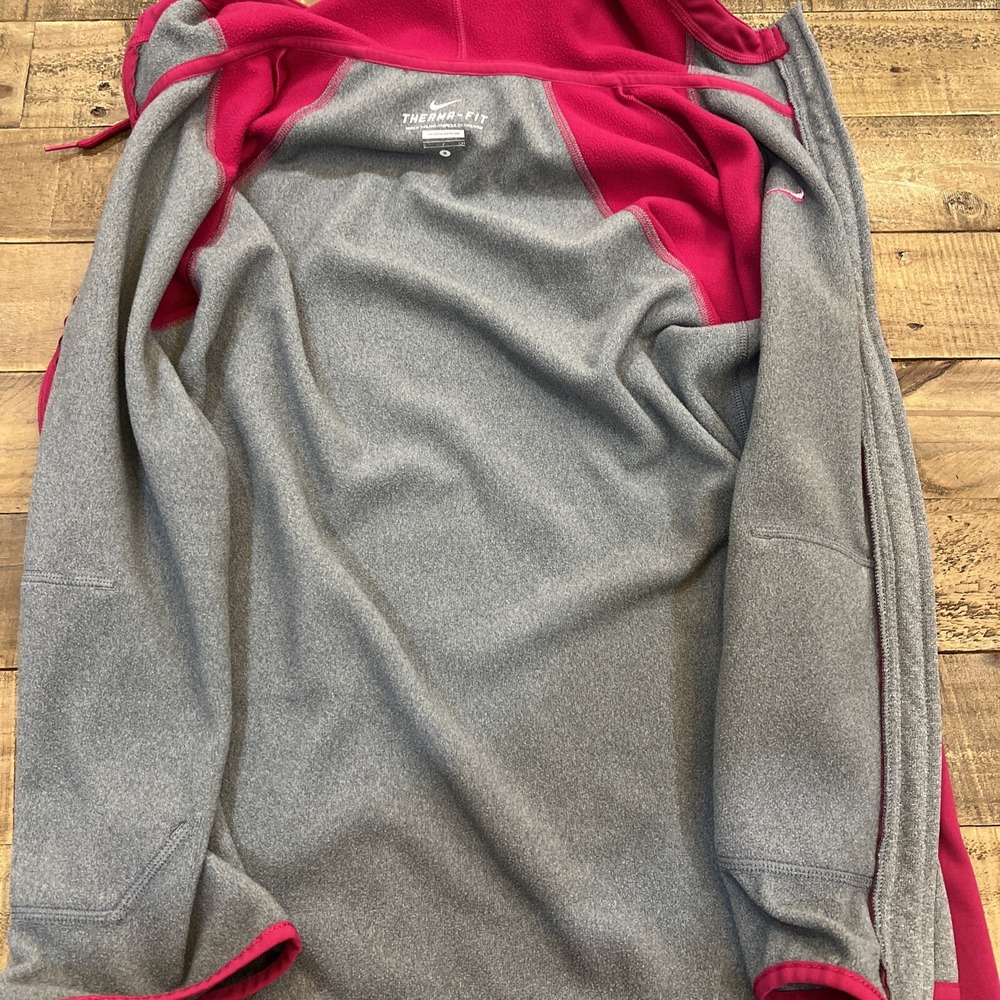 Nike Hoodie Women Small Pink And Gray Sweatshirt Jacket Therma Fit Swoosh Raglan - Picture 9 of 14